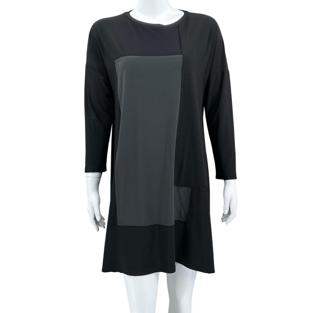 Sun Kim Dress Womens Small Black Slinky Knit Colorblock‎ Minimalist Lagenlook